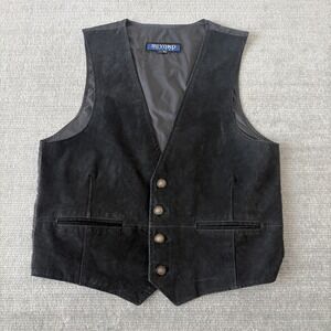 Beyond Leather Vest Mens L Black Four Button Leather Steampunk Dark Western